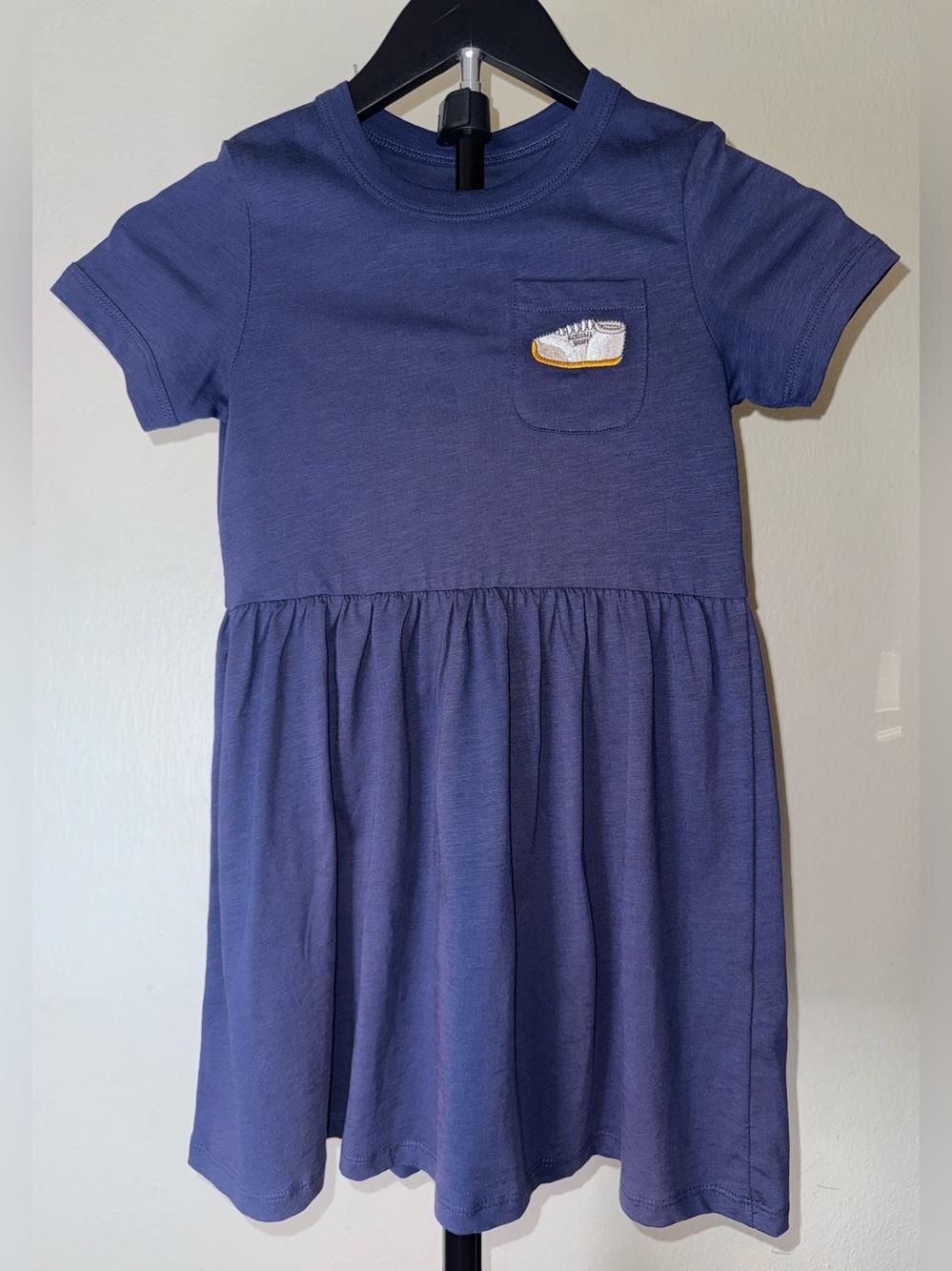 Mini Rodini Navy Jogging Embroidered Short Sleeve Dress, size 5-7, NWT
